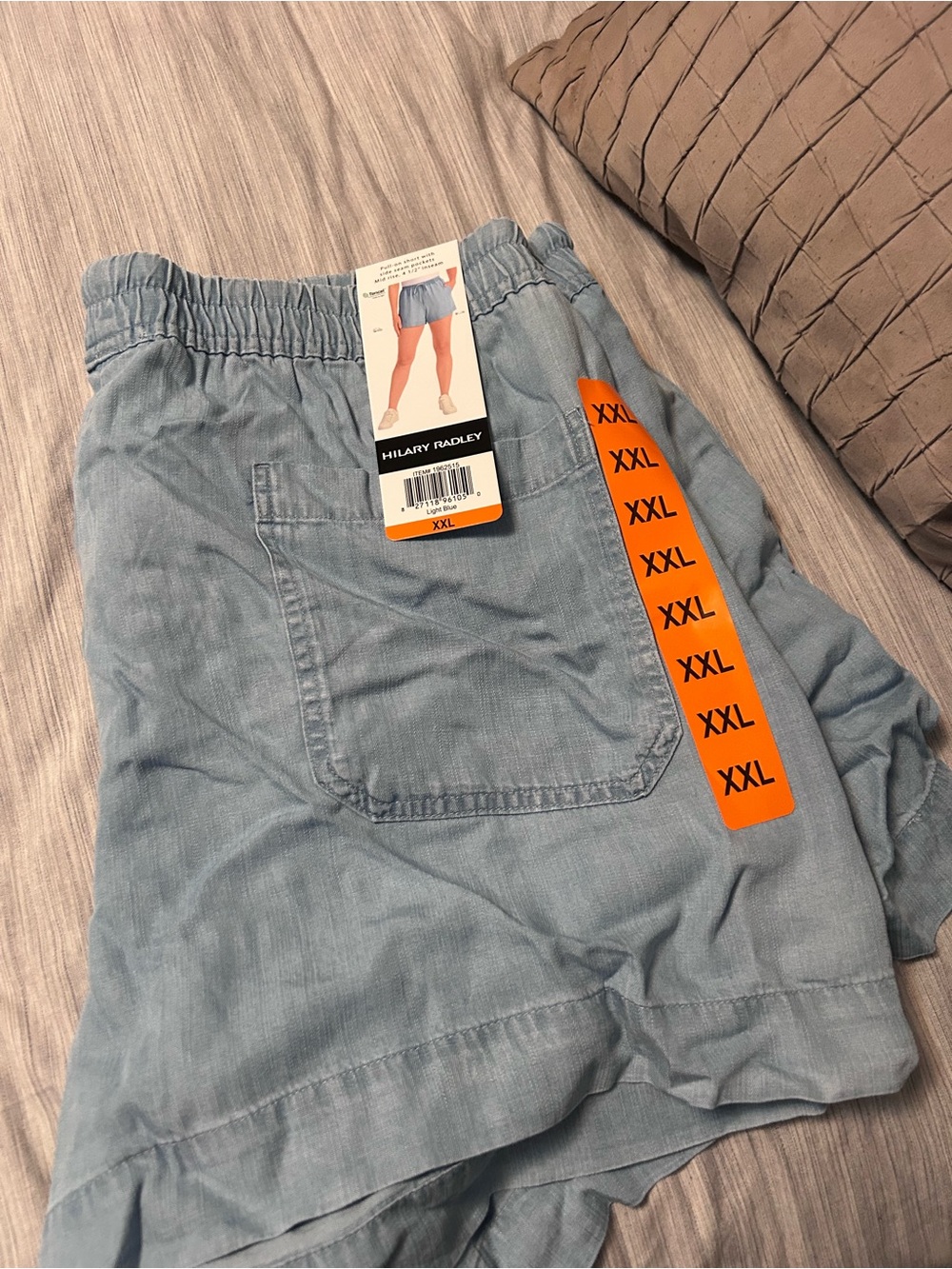 Hilary T. Light Wash Chambray Shorts with Pocket - Light Blue